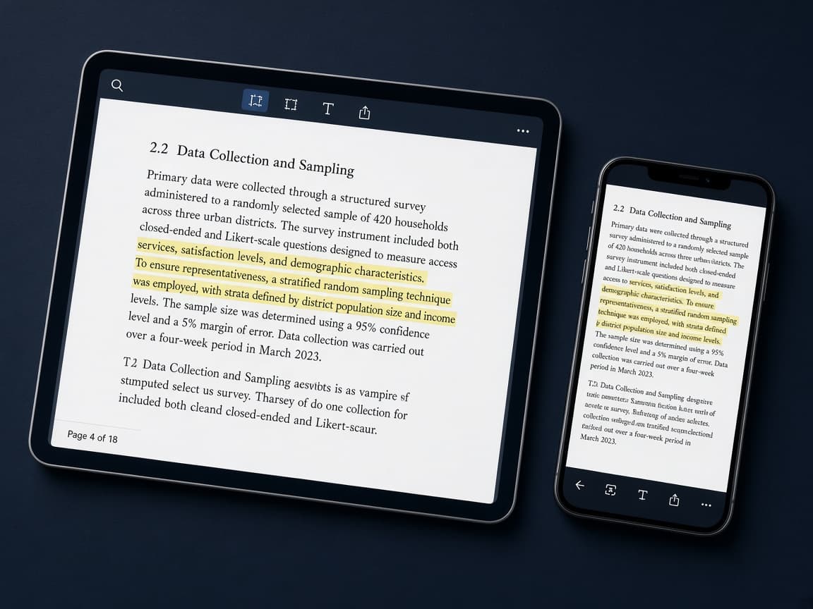 Searchable PDF open on a tablet and phone